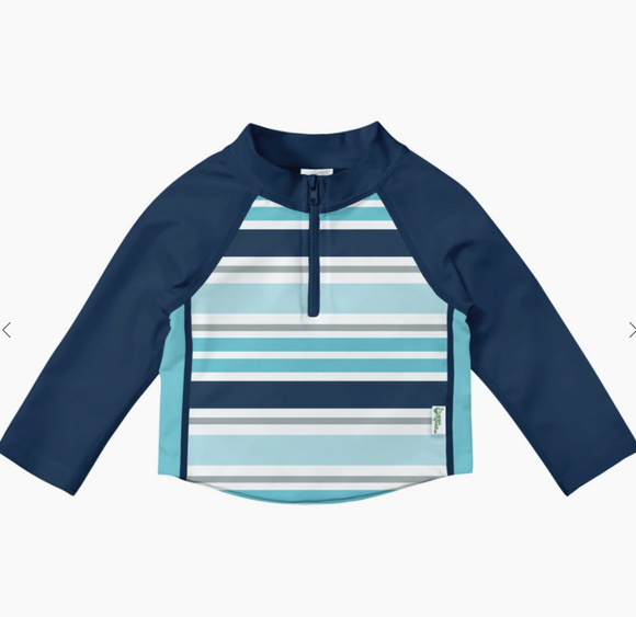 Long Sleeve Zip Rashguard Shirt - Aqua Multistripe