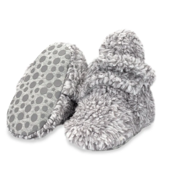 Furry Booties with Grippers - Heather grey