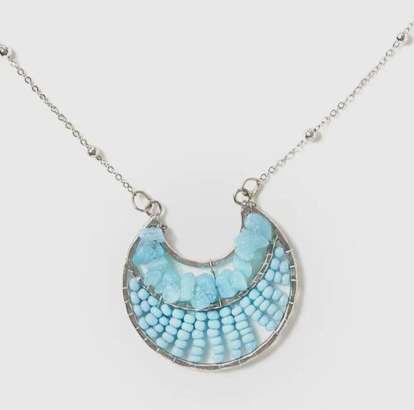 Rajiyah Amazonite Beaded Crescent Pendant Necklace