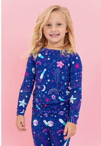 Kids Bamboo Pajamas - Deep Blue Galaxy