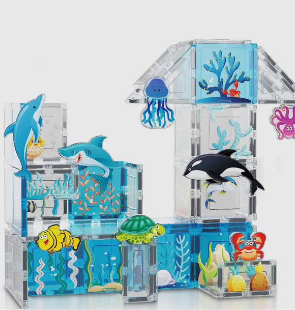 PicassoTiles Aquarium Set Marine Animal Set with 8 Action Figures