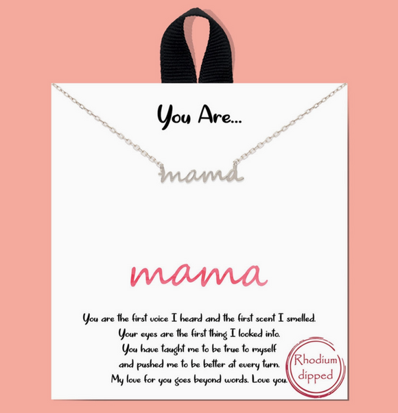 Rhodium-Dipped Mama Script Necklace