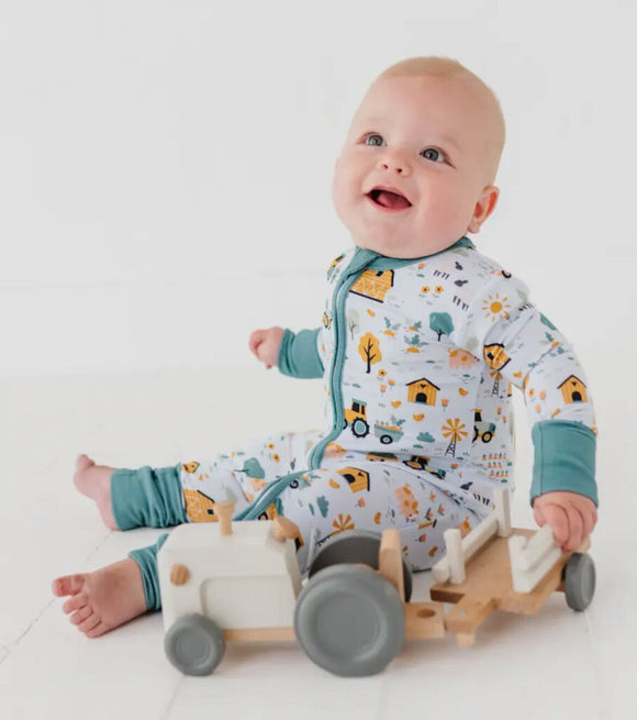 Bamboo Covertible Zip Romper - Sawyer - Farm
