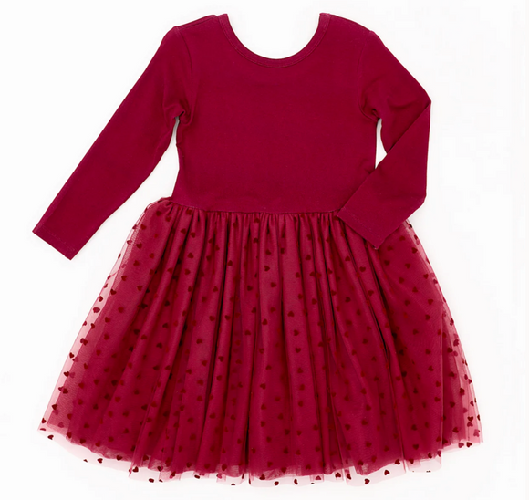 Long Sleeved Tulle Dress - Ruby