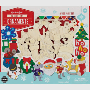 12 Holiday Ornaments Wood Paint Set