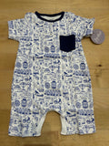 Henley Romper - Blue San Francisco Print - retail $48