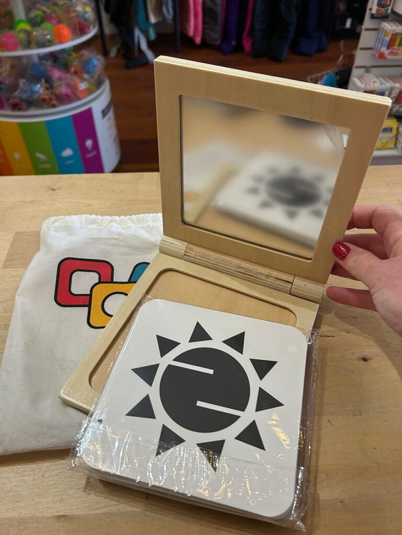 Adena Montessori Black and White Cards Wooden Frame with Mirror Tummy Time Toys