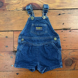 Vintage OshKosh Pleated Front Dark Wash Denim Shortalls - 6-12m