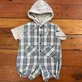 Vintage OshKosh Plaid Hooded T-Shirt Romper - 12/18m