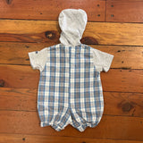 Vintage OshKosh Plaid Hooded T-Shirt Romper - 12/18m