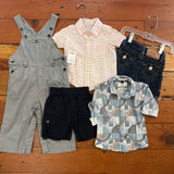 5 Piece Gray Overalls + Outfit + Shorts + Button-Up Bundle - 12-18M