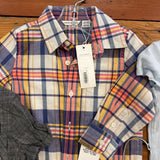 5-Piece Blue/Gray Bundle (Onesie, Shorts, Button-Ups = Romper) - 12/18m -
