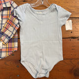 5-Piece Blue/Gray Bundle (Onesie, Shorts, Button-Ups = Romper) - 12/18m -
