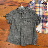 5-Piece Blue/Gray Bundle (Onesie, Shorts, Button-Ups = Romper) - 12/18m -
