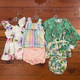 6 piece Pink + Green Floral and Plaid Sale Bundle - Size 6-12m