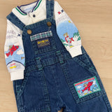 Vintage OshKosh Teddy Bear Airplane Overalls + Shirt Set - 3/6m