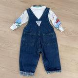 Vintage OshKosh Teddy Bear Airplane Overalls + Shirt Set - 3/6m