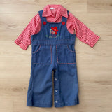 Vintage Little Hiker Gingham Shirt and Overalls Set - 12m