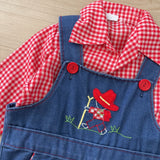 Vintage Little Hiker Gingham Shirt and Overalls Set - 12m