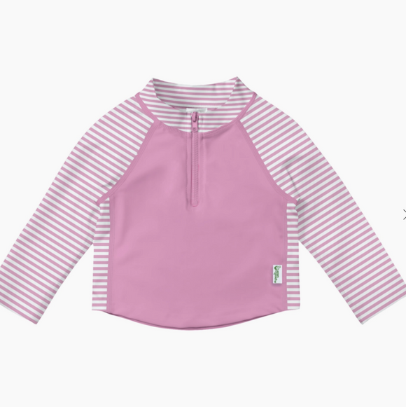 Long Sleeve Zip Rashguard Shirt - Light Pink Pinstripe