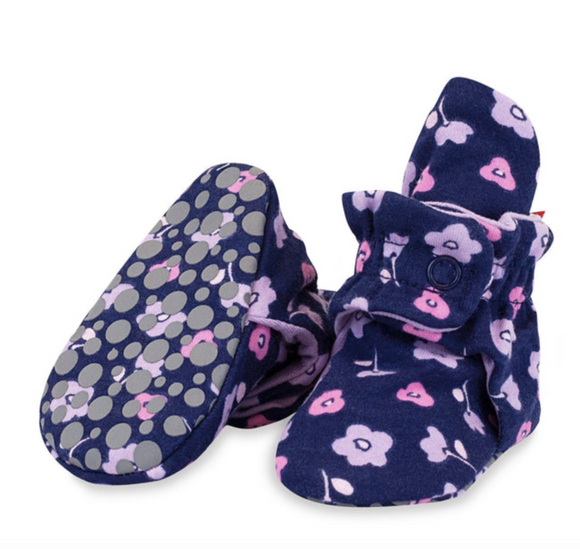 Cotton Booties with grippers - Purple Floral