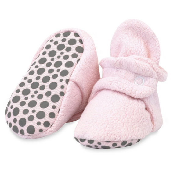Fleece booties with grippers - Baby Pink