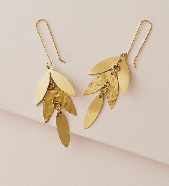 Chameli Leaf Gold Chandelier Dangle Earrings